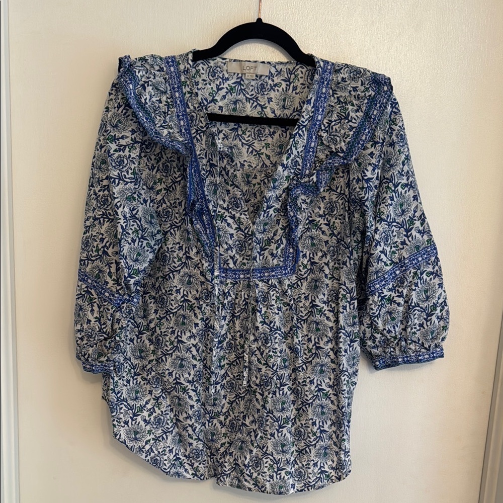 Loft Blue and White Floral Blouse